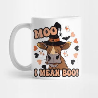 Cow Moo I Mean Boo Pumpkin Moon Halloween Bleached Funny Mug